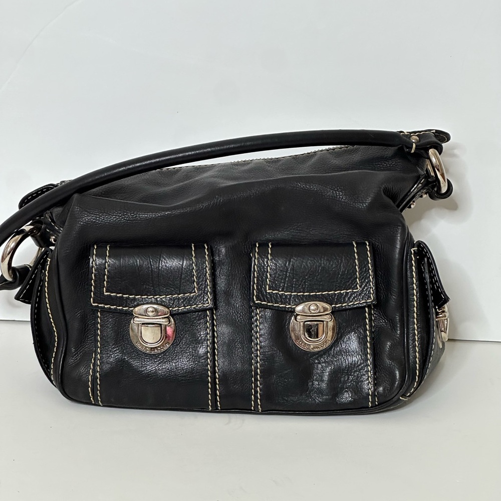 MARC JACOBS Multi Pocket Black Grained Leather Hobo Bag Small